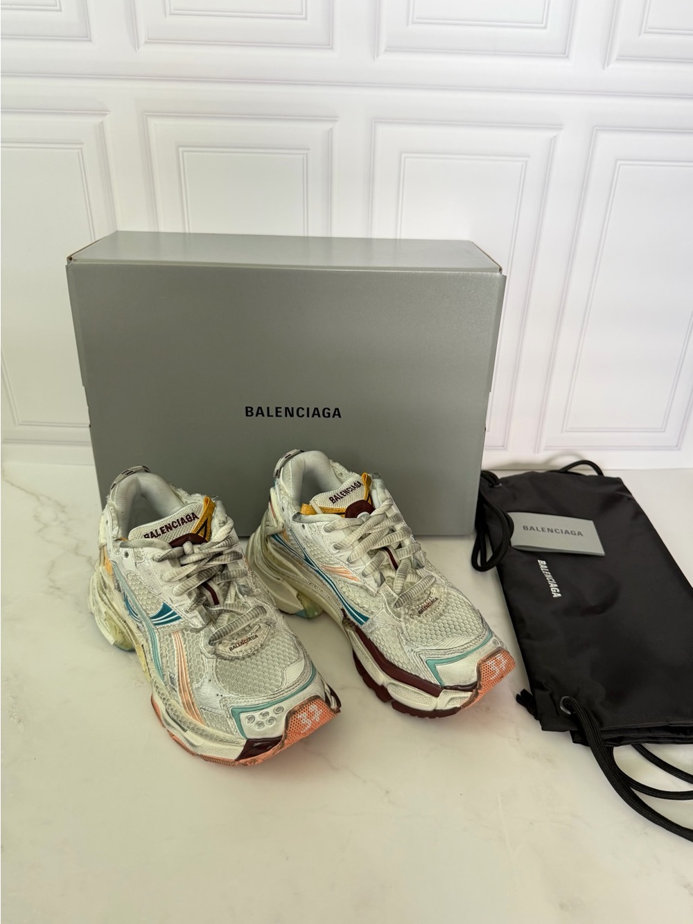 Balenciaga Runner Sneakers EU 37 US 7 White Pink Blue NWB Box Dust Bag